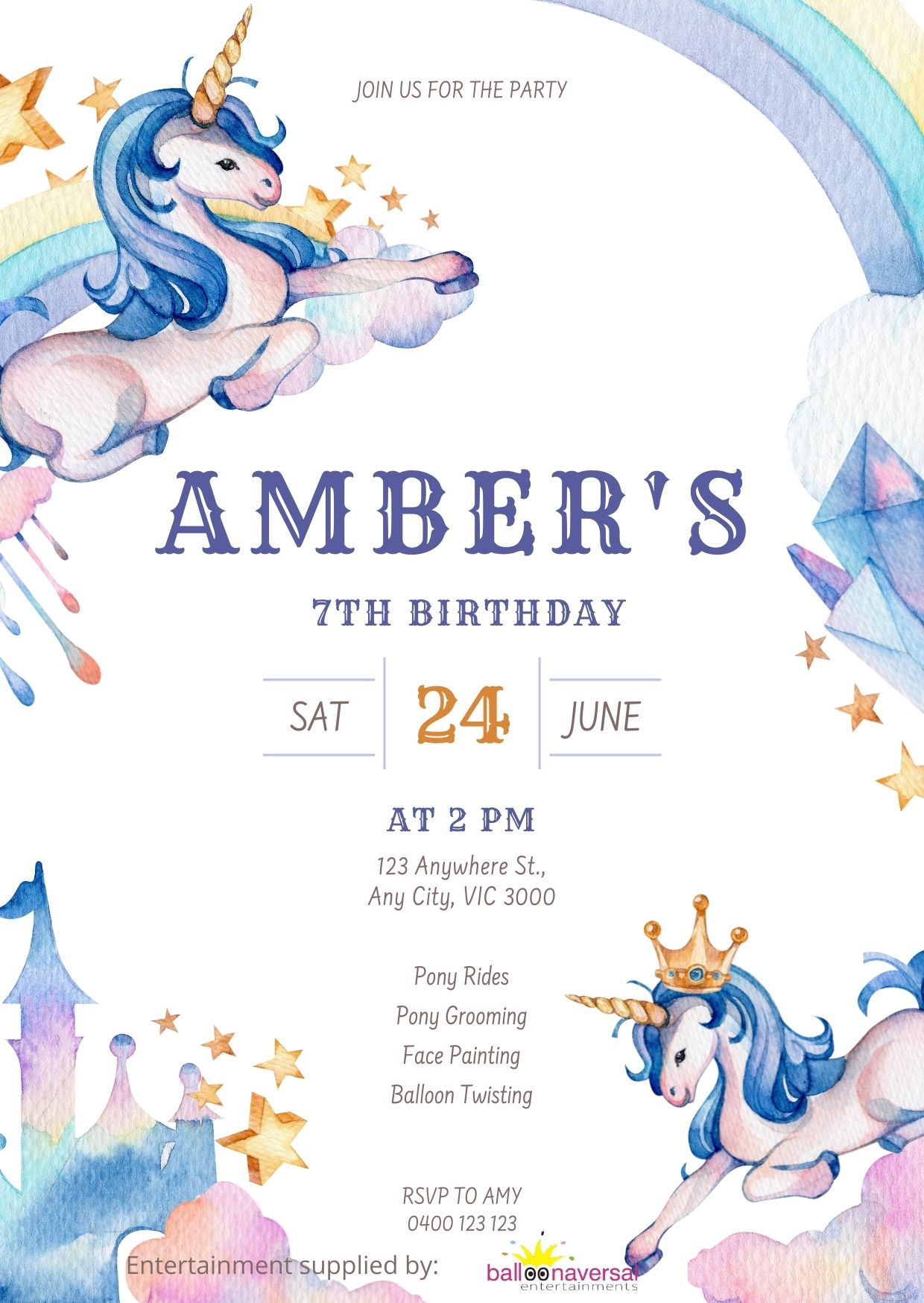 Unicorn pony party invite