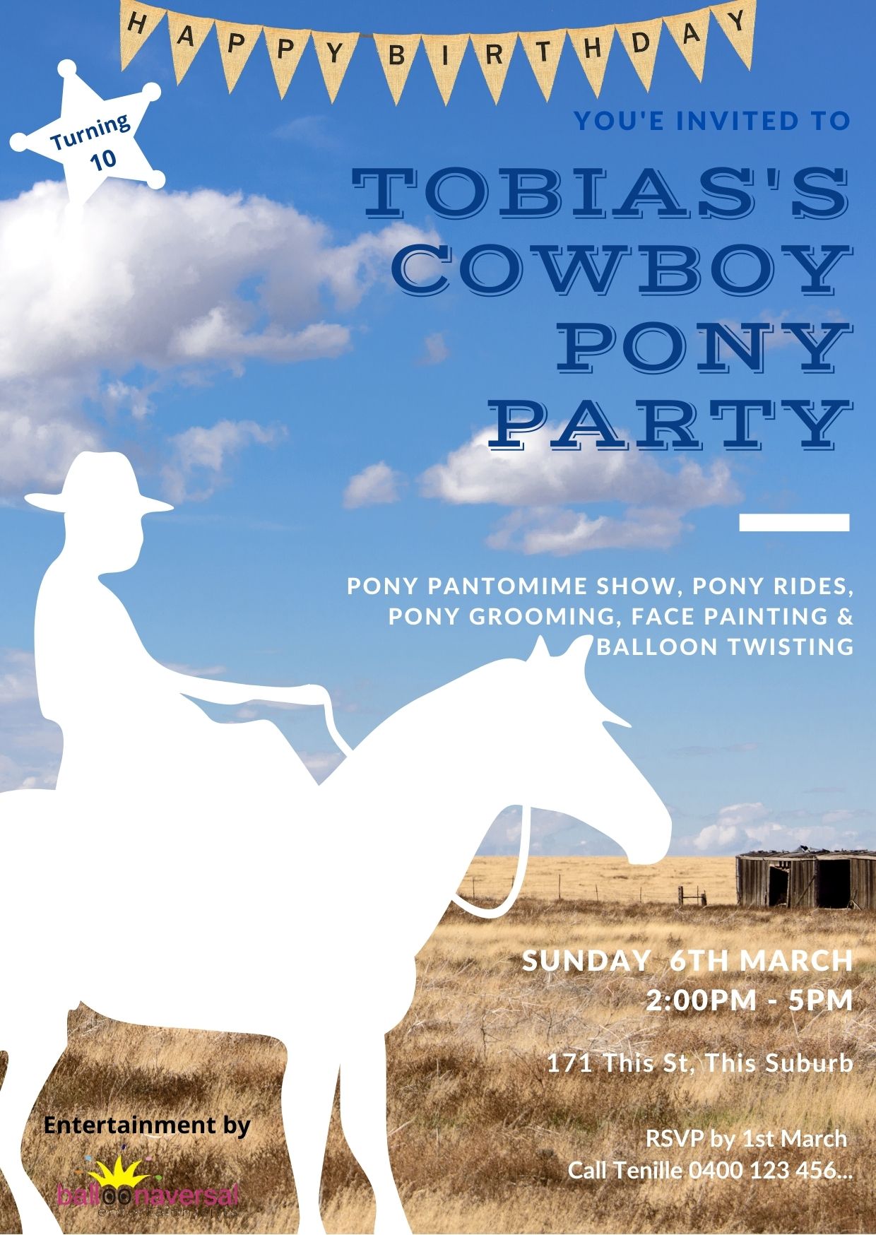 Cowboy pony party invite